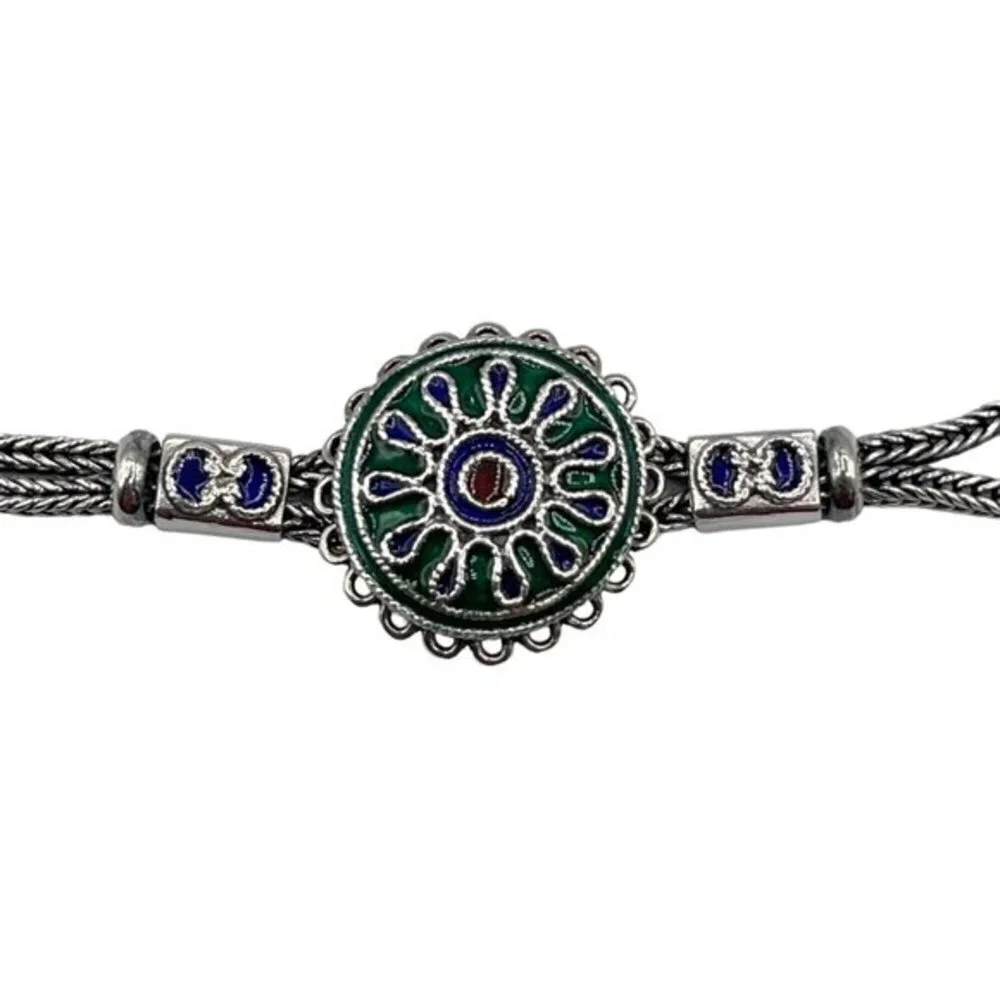 Oxidized Rare .825 Silver Enamel Chain Bracelet